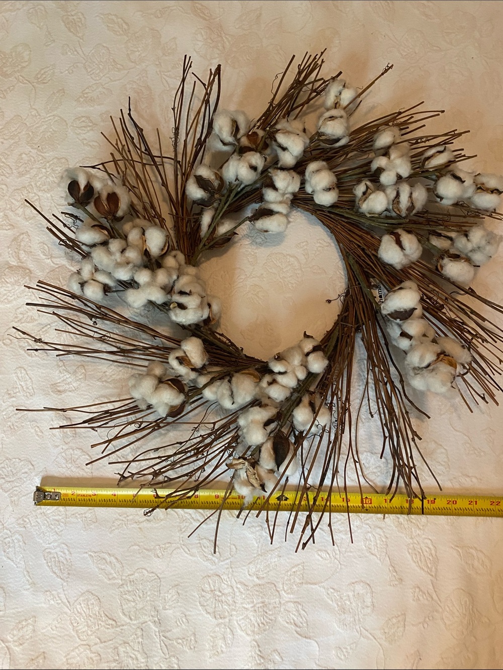 Cotton Boll Vintage Wreath - White & Brown Rustic Home Accent - Picture 2 of 2